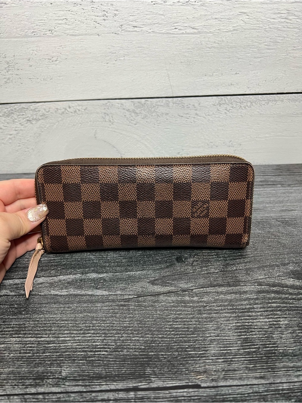 Louis Vuitton Damier Ebene Clemence Wallet with Ballerine Pink Interior w/ COA